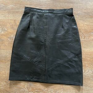 Firenze Santa Barbara Black Leather Skirt | Paneled | Made in USA | Size 10